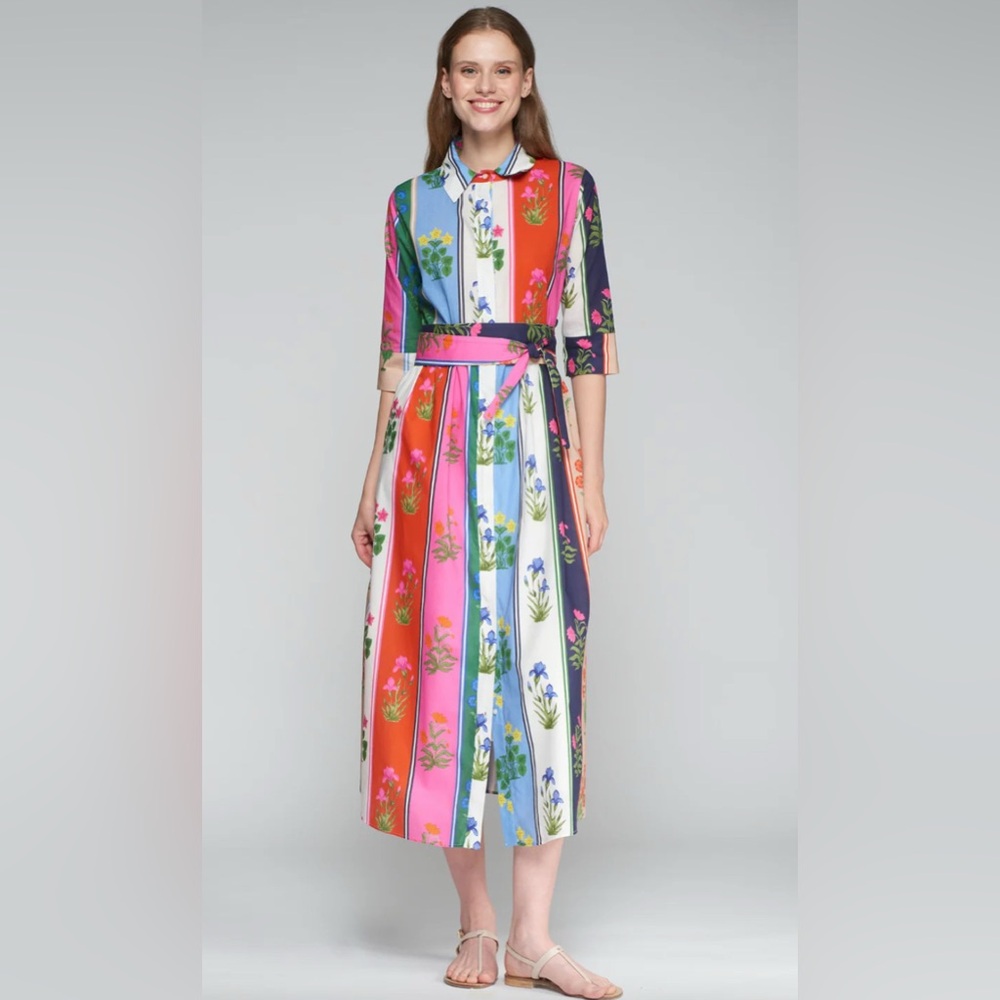 Vilagallo Stripes and Flowers Midi Dress